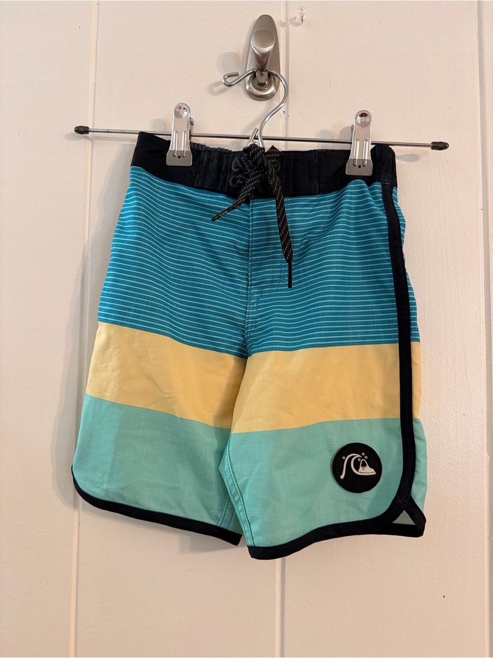 Quiksilver Boys' Teal, Yellow & Black Colorblock Swim Trunks